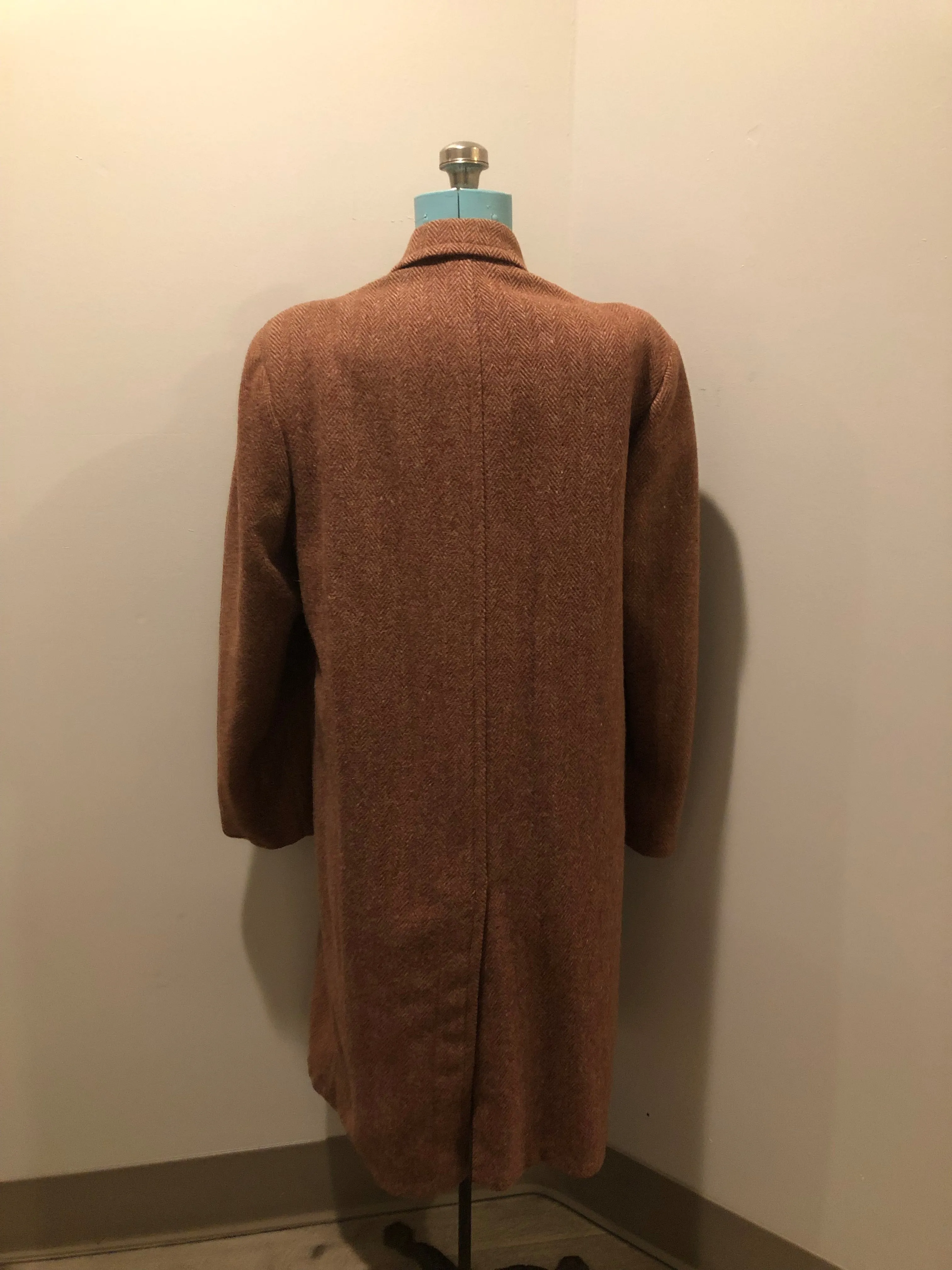 Vintage Herringbone Full Length Wool Coat