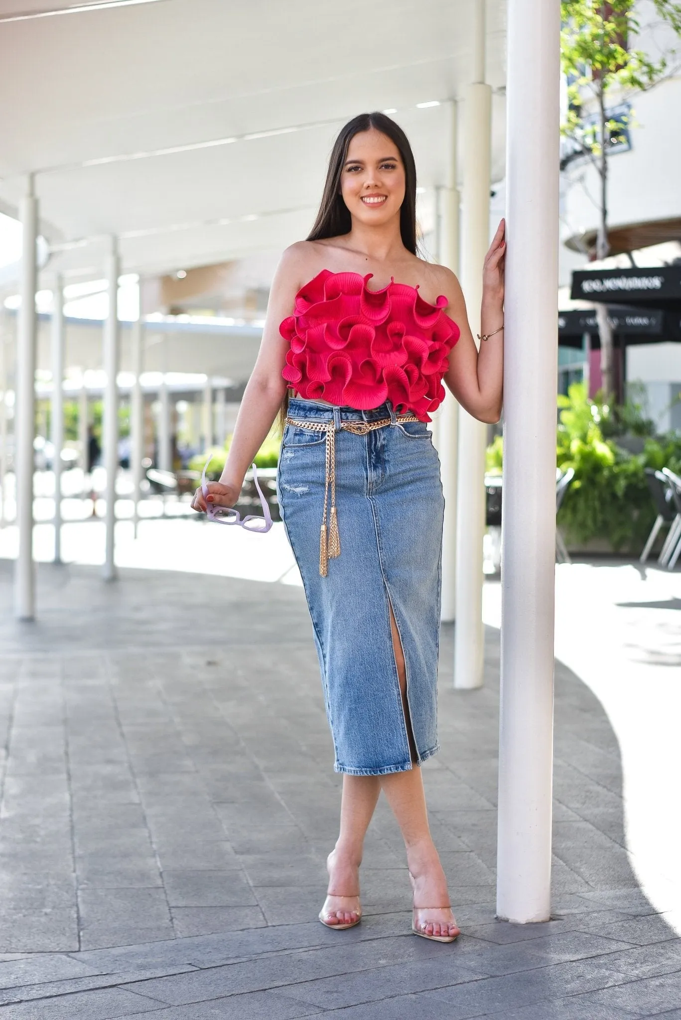 Wearing the Same Stylish Skirt Denim