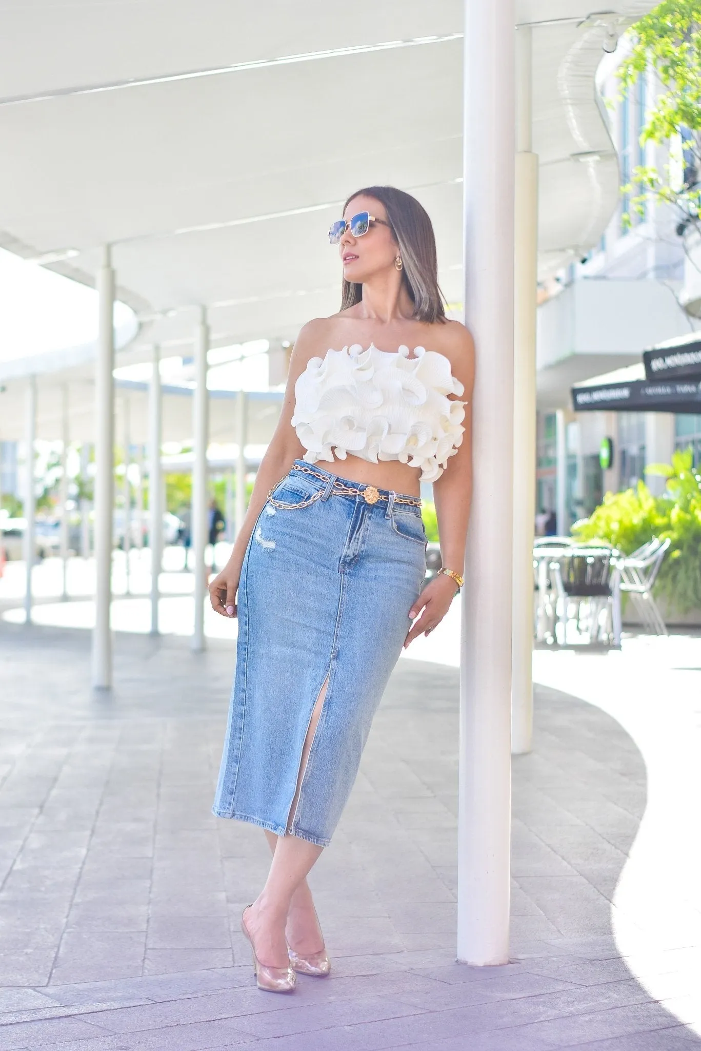 Wearing the Same Stylish Skirt Denim