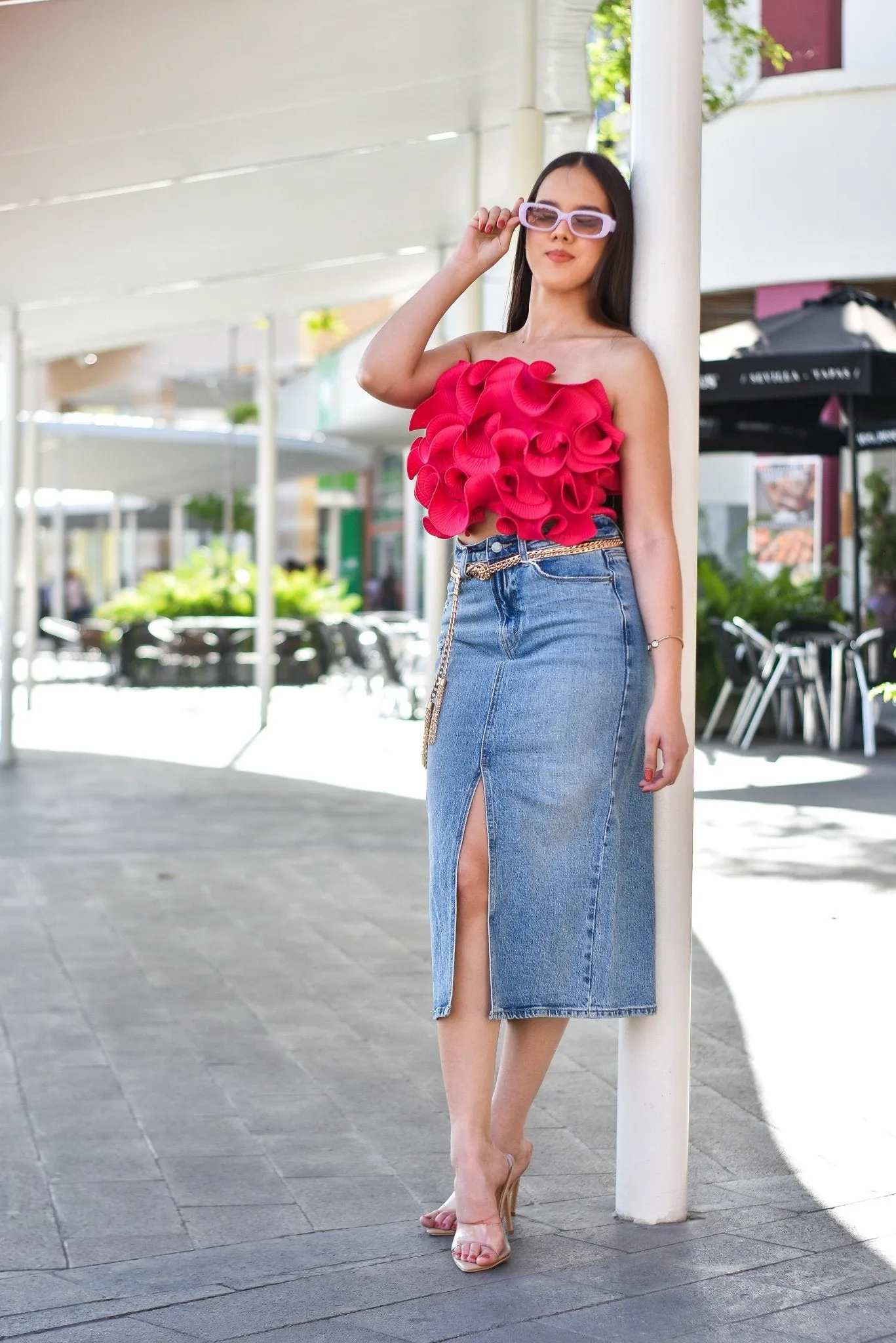 Wearing the Same Stylish Skirt Denim