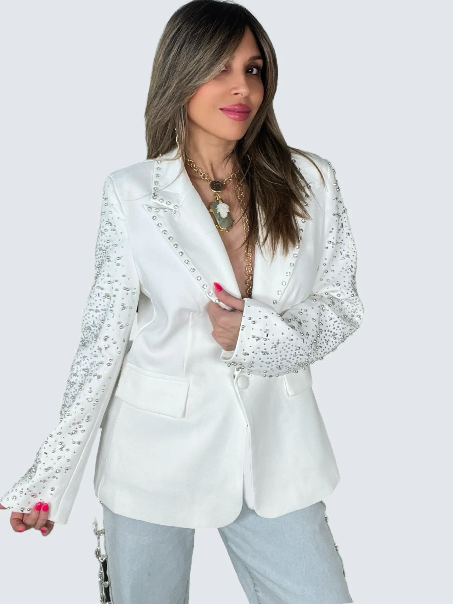 White Embellished Statement Blazer