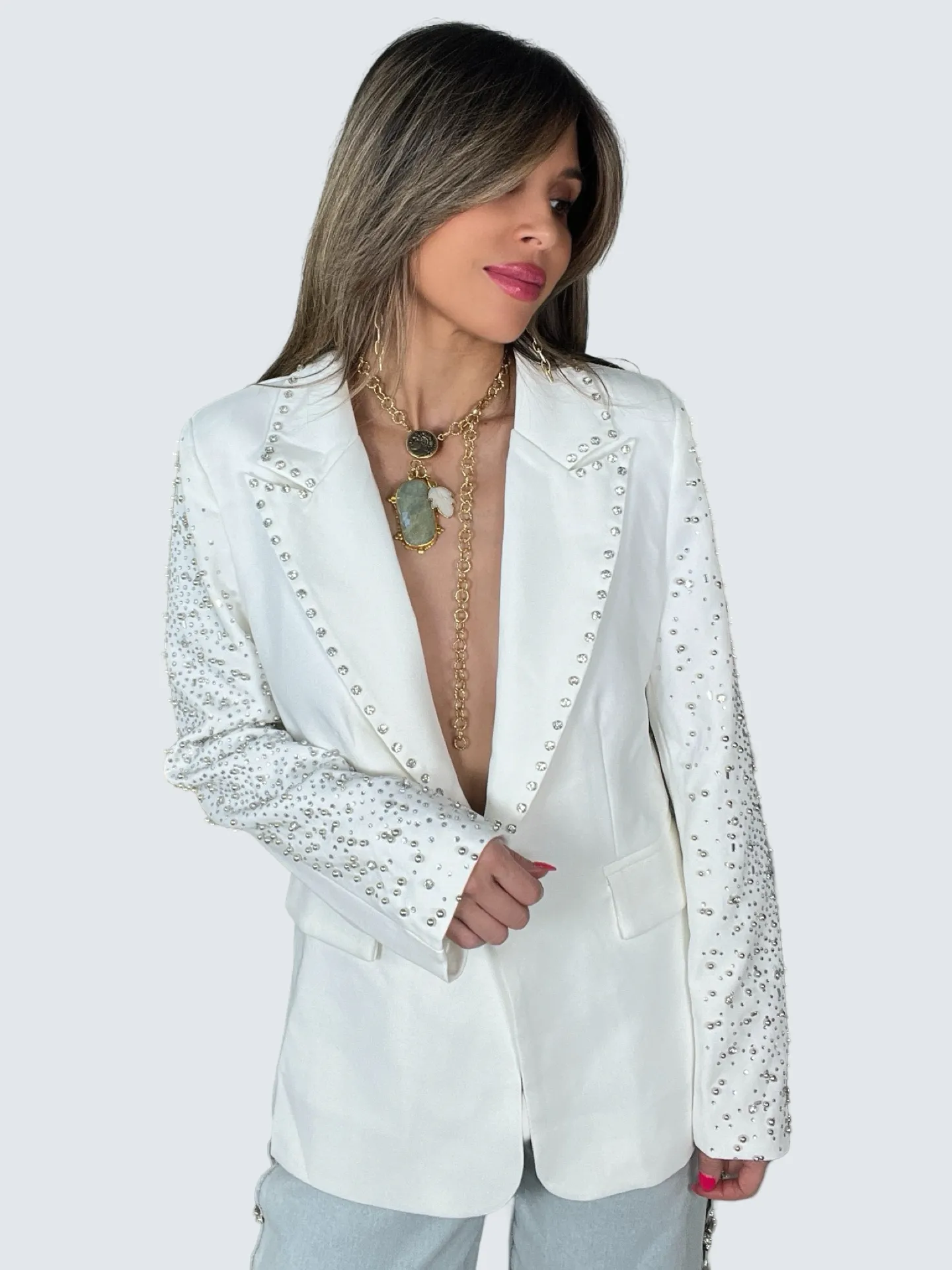 White Embellished Statement Blazer