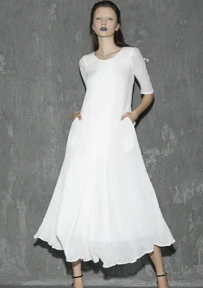 White linen dress maxi dress women dress long prom dress(1305)