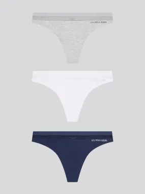 Womens 3 Pack Geo Mesh Panel Cotton Thong in Peacoat