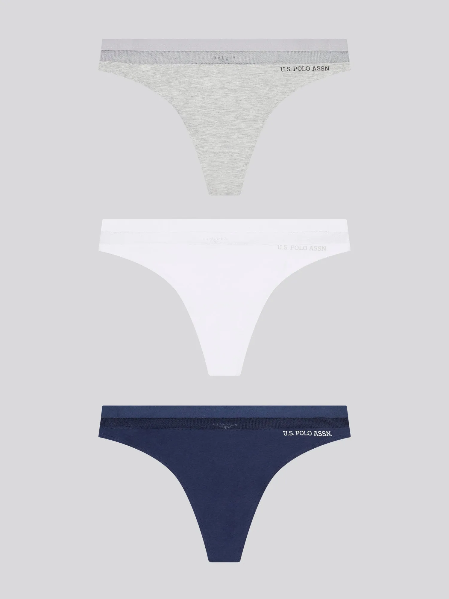 Womens 3 Pack Geo Mesh Panel Cotton Thong in Peacoat
