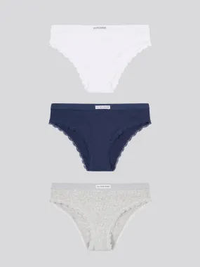 Womens 3 Pack Lace Trim Bikini Brief in Peacoat