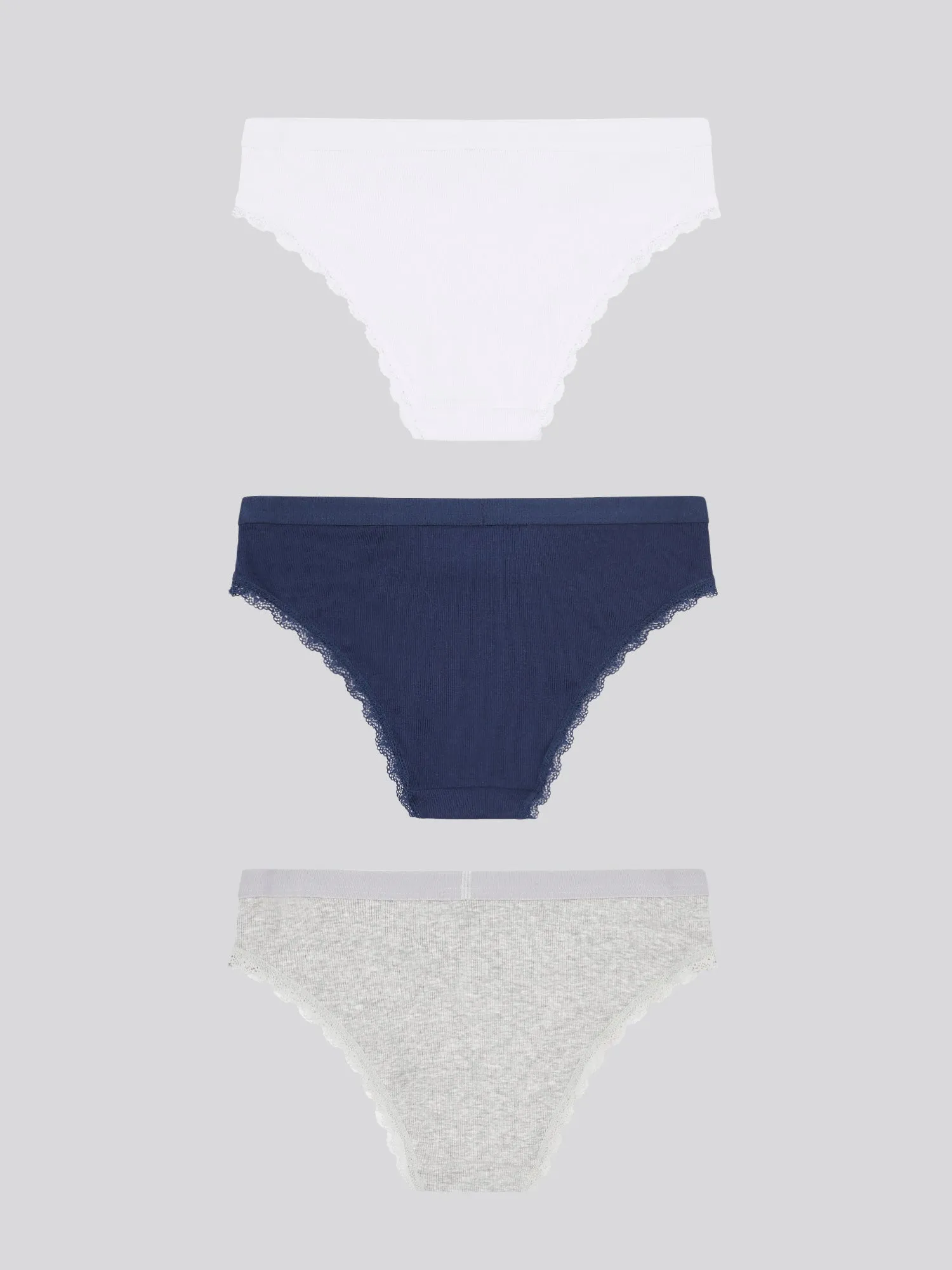 Womens 3 Pack Lace Trim Bikini Brief in Peacoat
