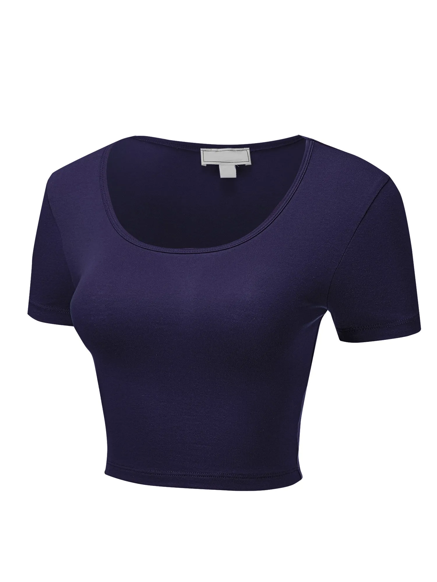 Women's Basic Scoop Neck Short Sleeve Crop Top Shirt (FWT1088)