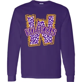 Wylie Bulldogs - Animal Print Letter Long Sleeve T-Shirt