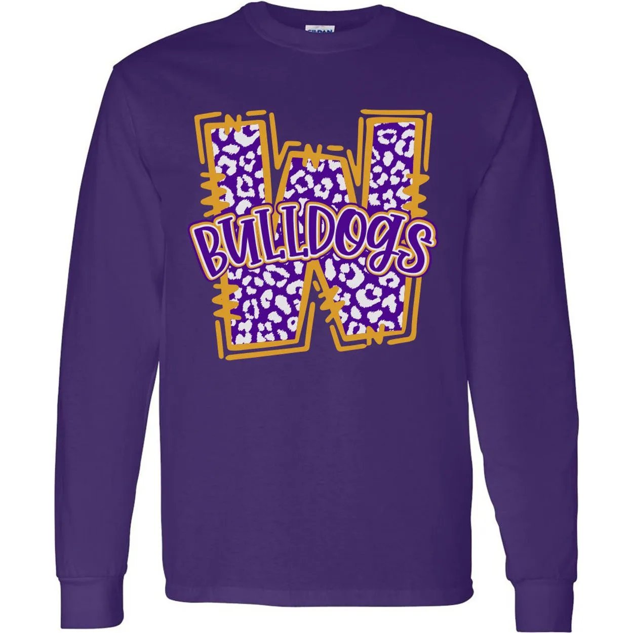 Wylie Bulldogs - Animal Print Letter Long Sleeve T-Shirt